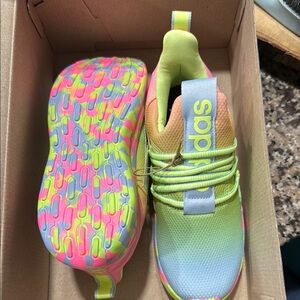 Adidas Kids' Neon Green and Pink Sneakers